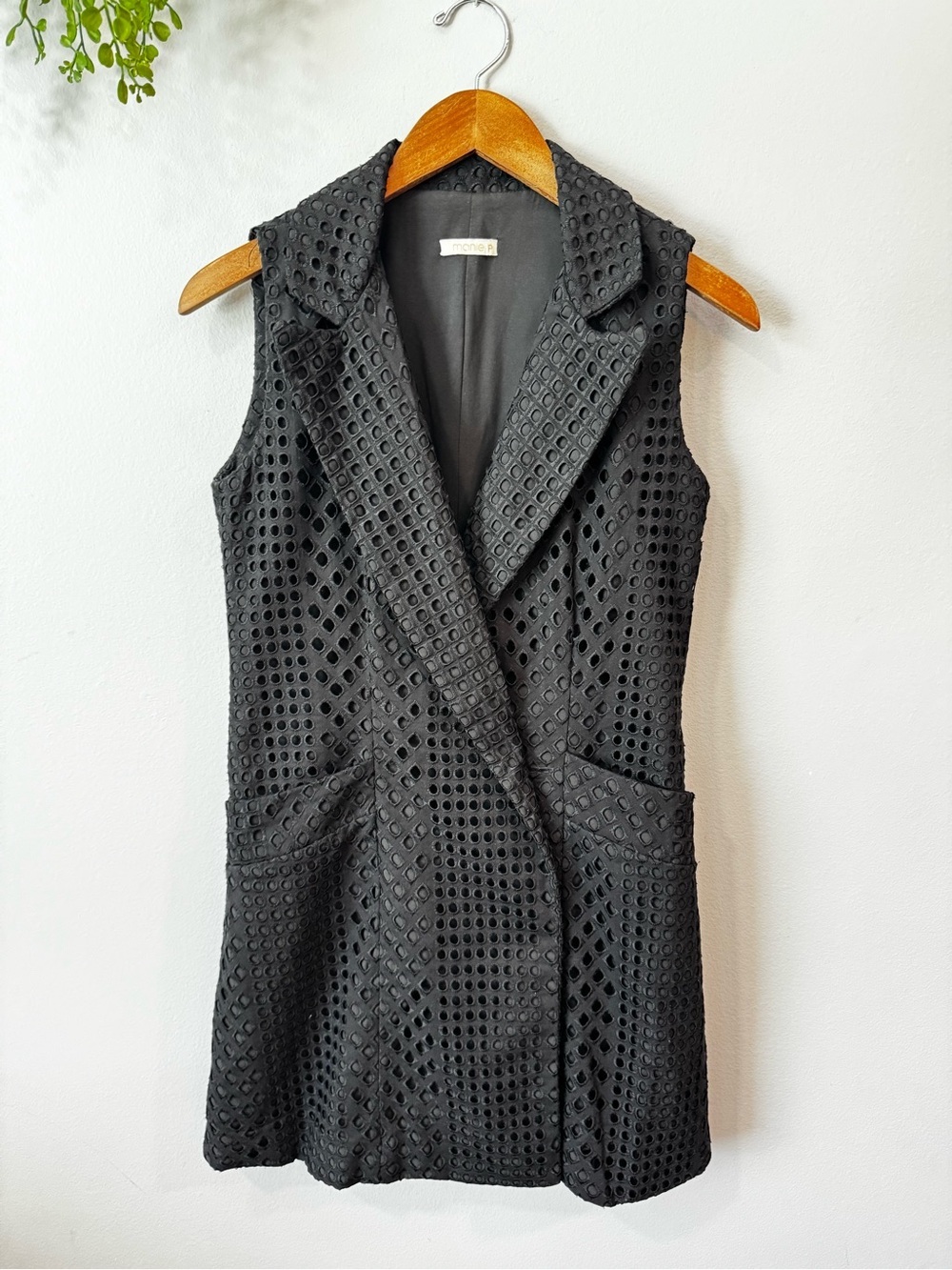 Sleeveless Black Eyelet Long Vest